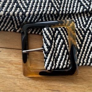 Black & white striped belt with square buckle